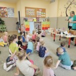 Dzieci słuchające pielęgniarkę